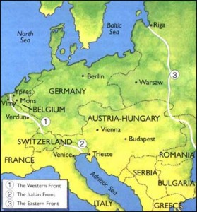 map of major fronts WWI