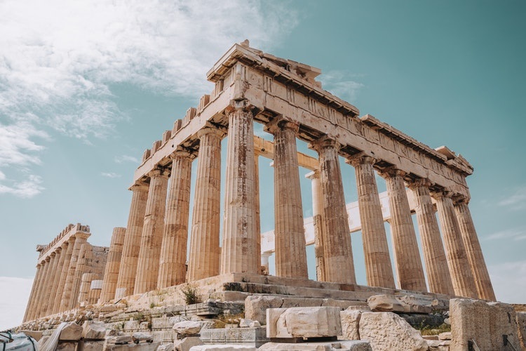 Picture of Greek acropolis.  Crumbling greek columns